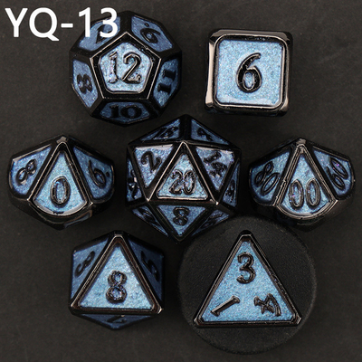 Customized metal DND dice color solid polyhedron metal dice set with silver numbers, used for chessboard game D &amp; D