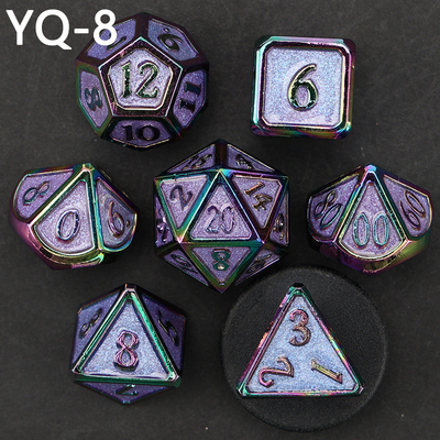 Customized metal DND dice color solid polyhedron metal dice set with silver numbers, used for chessboard game D &amp; D