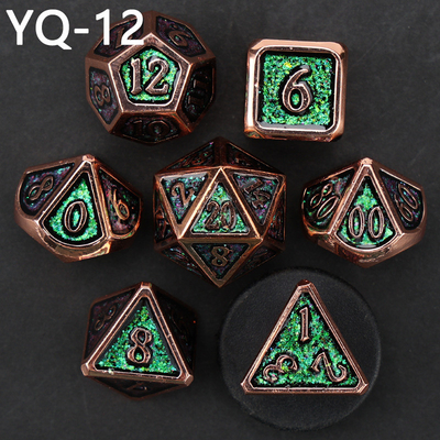 Customized metal DND dice color solid polyhedron metal dice set with silver numbers, used for chessboard game D &amp; D
