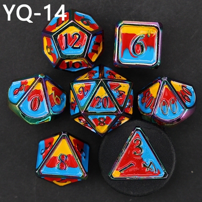 Customized metal DND dice color solid polyhedron metal dice set with silver numbers, used for chessboard game D &amp; D