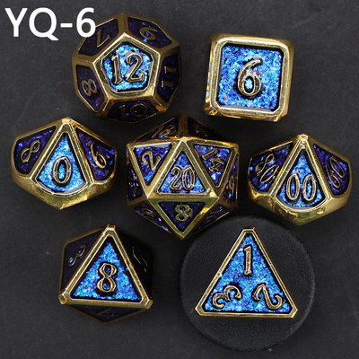 Customized metal DND dice color solid polyhedron metal dice set with silver numbers, used for chessboard game D &amp; D