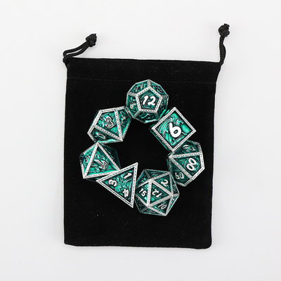 Green DND Dragon and Dungeon Metal Dice Set Customized Personalized Rune Dice Set