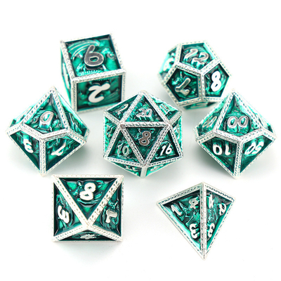 Green DND Dragon and Dungeon Metal Dice Set Customized Personalized Rune Dice Set