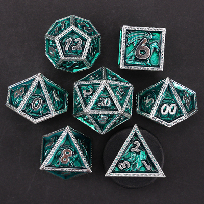 Green DND Dragon and Dungeon Metal Dice Set Customized Personalized Rune Dice Set