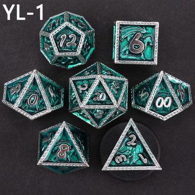 Green DND Dragon and Dungeon Metal Dice Set Customized Personalized Rune Dice Set