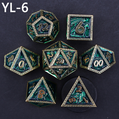 Green DND Dragon and Dungeon Metal Dice Set Customized Personalized Rune Dice Set