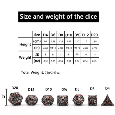 Hollow metal dice set polyhedron custom dice dragon and dragon dice board game
