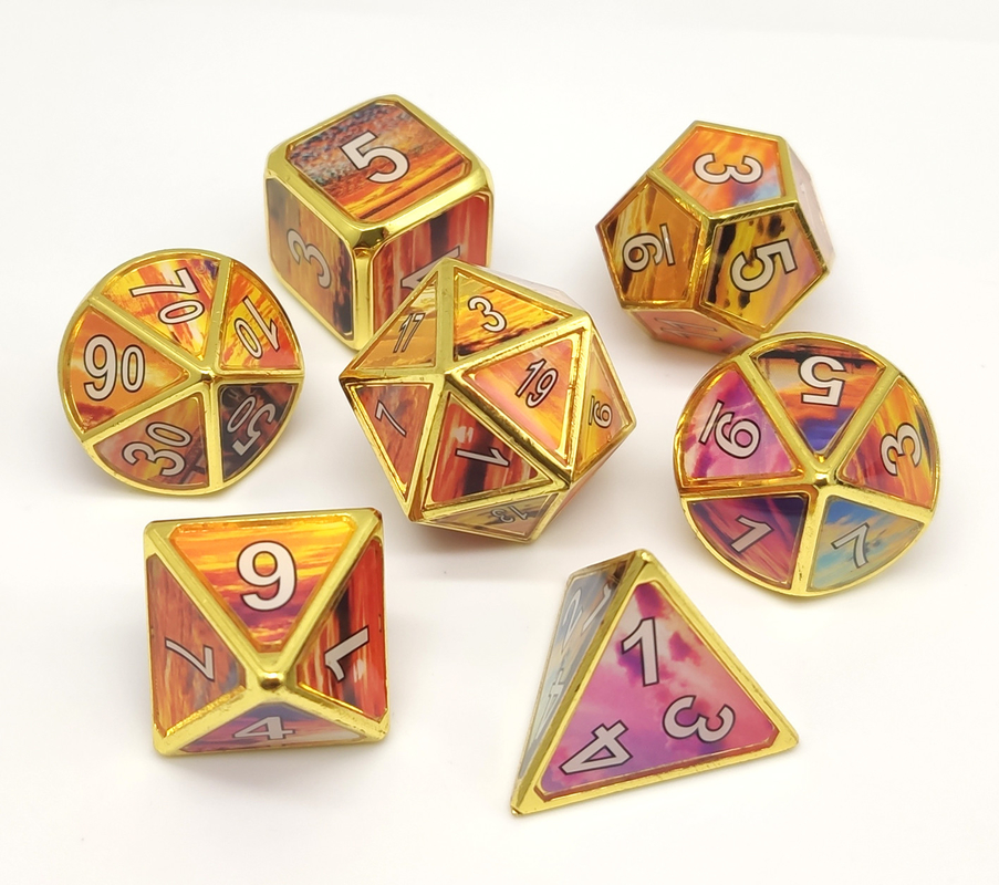 Multicolor Brass RPG Dice Set Hand Carved For Dungeons And Dragons