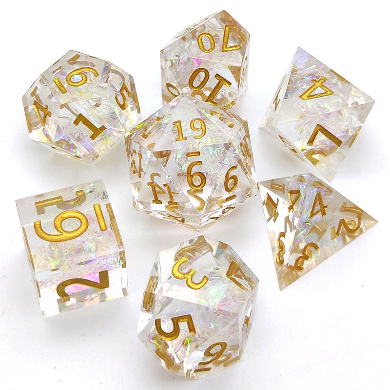 Embossed Clear Resin RPG Dice Set 7 Piece Polyhedron For Dungeon And Dragon