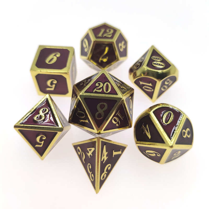 Mini Handmade Table Top Gilt Green Dice Set Polyhedral Gift Box Packaging Smooth Finish