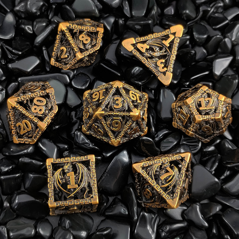 Hollow Multi Face Metal Dice Set D20 Sharp Cut Flying Dragon Budemen'S God