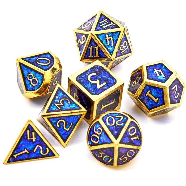 Shining Golden Powder Solid Metal Dice Set Board Game Dragon And Dungeon DND RPG
