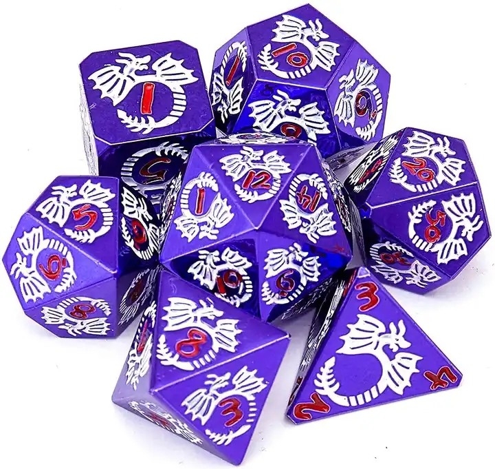 multi faceted solid metal dice set DND RPG Colorful Flying Dragon Crucho Board Game