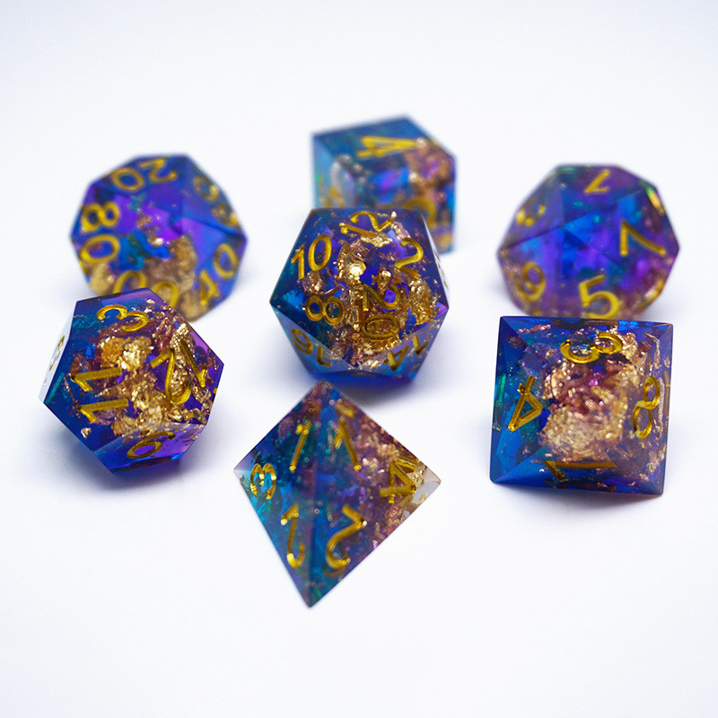 Blue Gold Foil Resin Dice Set Customized Various Colors#Rpg#Dnd#Coc