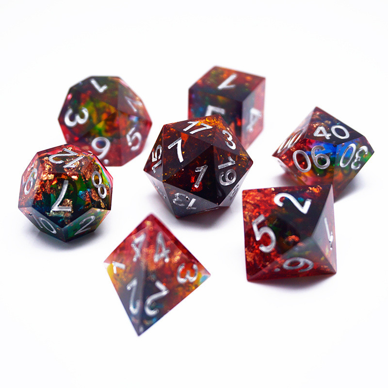 Red Gold Foil Resin Dice Set Handcraft Custom Color#Rpg#Dnd#Coc