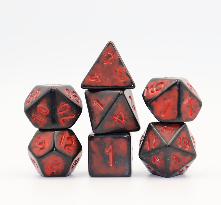 Antique old black back red resin character playing board game dice set dnd dice