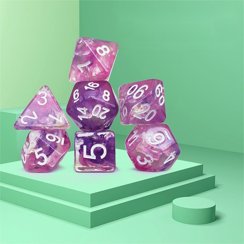Colorful pink purple starry sky Resin Boarding Dice Set  dnd dice