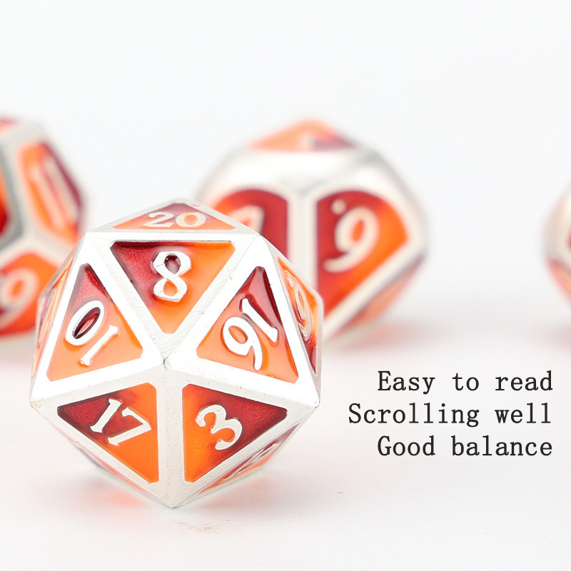 Customized metal DND dice color solid polyhedron metal dice set with silver numbers, used for chessboard game D &amp; D